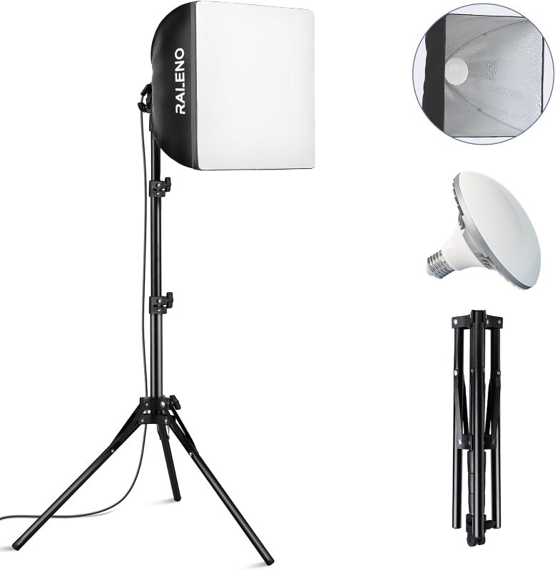 Photo 1 of RALENO Softbox Lighting Kit, 16'' x 16'' Photography Studio Equipment with 50W / 5500K / 90 CRI LED Bulb, Continuous Lighting System for Video Recording and Photography Shooting