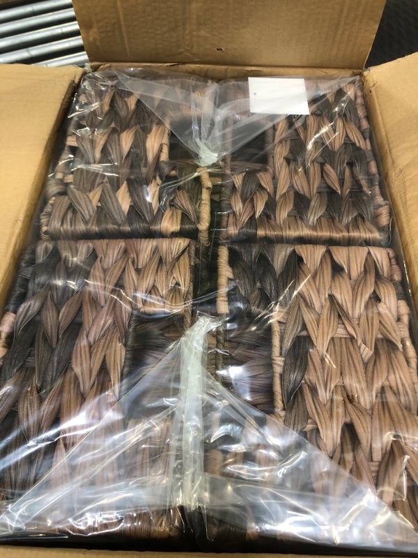 Photo 1 of mDesign Woven Farmhouse Kitchen Pantry Food Storage Organizer Basket Bin Box - Container Organization for Cabinets, Cupboards, Shelves, Countertops - Store Potatoes, Onions, Fruit, 6 Pack, Brown Ombre Brown Ombre 12 x 9 x 6