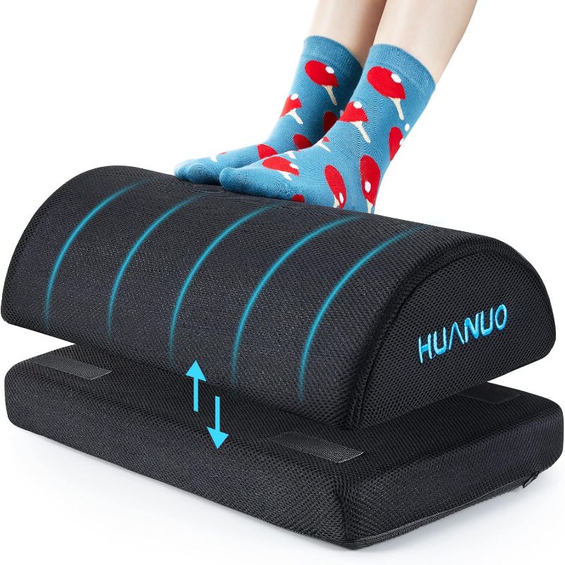 Photo 1 of HUANUO Foot Rest for Under Desk at Work, with 2 Optional Covers for Replacing, Double Layer Adjustable Foot Rest for Office, Home, Airplane, Travel