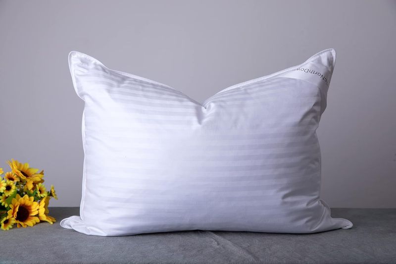 Photo 1 of ArcticNorthDown Standard Goose Down Feather Hotel Collection Bed Pillows for Sleeping One Pillow for Back, Stomach or Side Sleepers Stripe White Color Standard (Pack of 1)