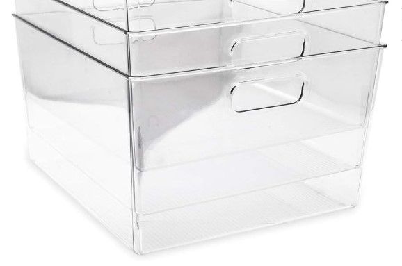Photo 1 of 2-Pack XL Clear Storage Bins with Handles, Plastic Organizer for Office, Home, Kitchen, Pantry, Closet, Kids Room, Cube Shelf, Non-Slip Container Set