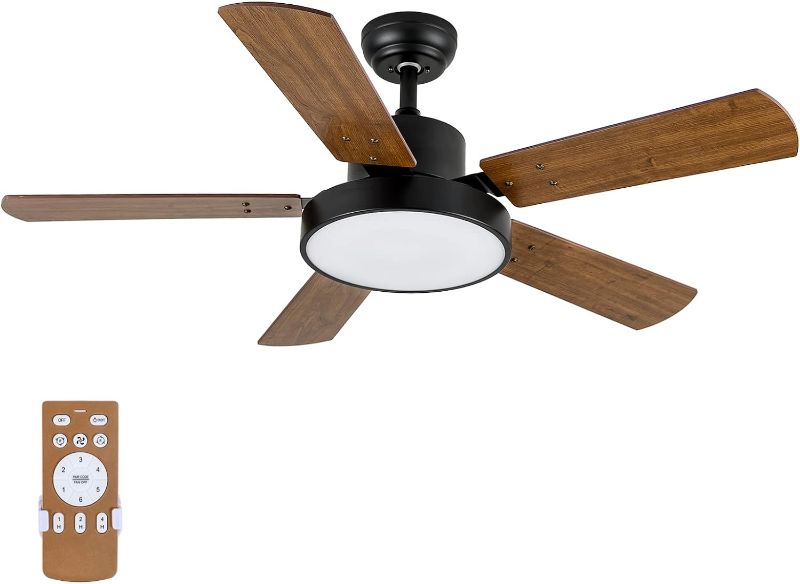 Photo 1 of 44" Ceiling Fans with Lights and Remote, Outdoor Ceiling Fans for Patios with Light, Easy to Install Ceiling Fan with Reversible Motor and Wooden Blade for All Seasons