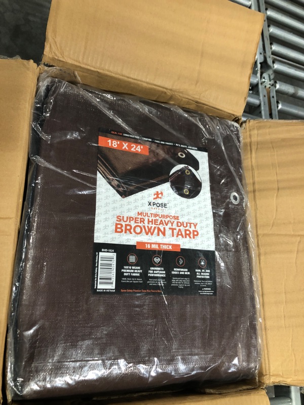 Photo 3 of 18' x 24' Super Heavy Duty 16 Mil Brown Poly Tarp Cover - Thick Waterproof, UV Resistant, Rip and Tear Proof Tarpaulin with Grommets and Reinforced Edges - by Xpose Safety
