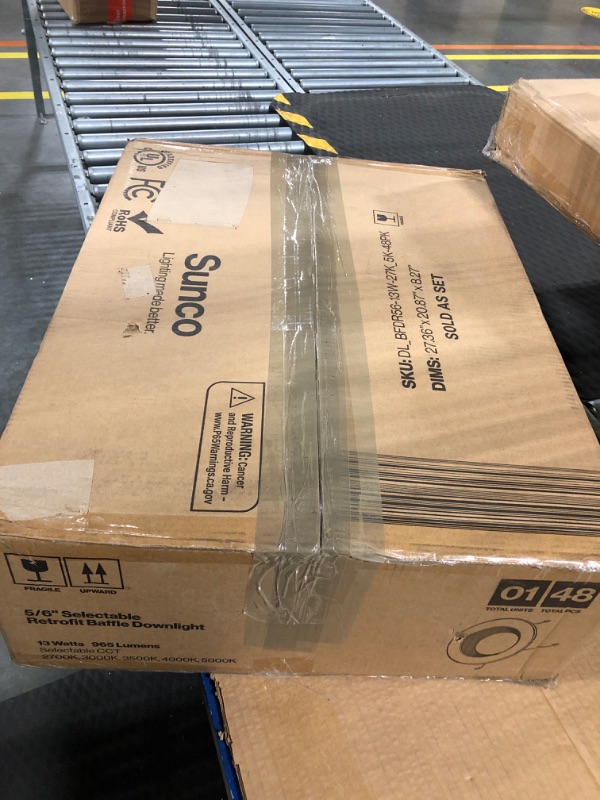 Photo 1 of Sunco 48 Pack LED Recessed Lighting 6 Inch, Selectable 2700K/3000K/3500K/4000K/5000K 50,000 Hour Lifetime, Dimmable Can Lights, Baffle Trim, 13W=75W, 965LM, Damp Rated, Retrofit Installation - UL