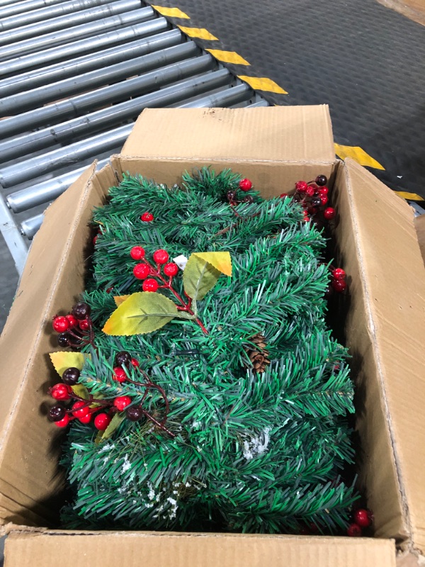 Photo 1 of 9ft Christmas Garland Decorations with Lights Battery Operated - Outdoor Prelit Christmas Garland for Mantle, Lighted Christmas Garland Indoor for Stairs Railing Fireplace