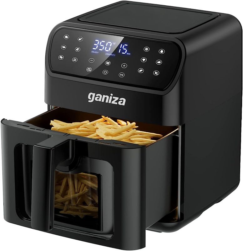 Photo 1 of Air Fryers Oven, GANIZA 6 Quart Oilless Air Fryer with Visible Cooking Window, One-Touch Screen with 13 Functions, Nonstick and Dishwasher-Safe Basket, Customized Temp/Time, Black