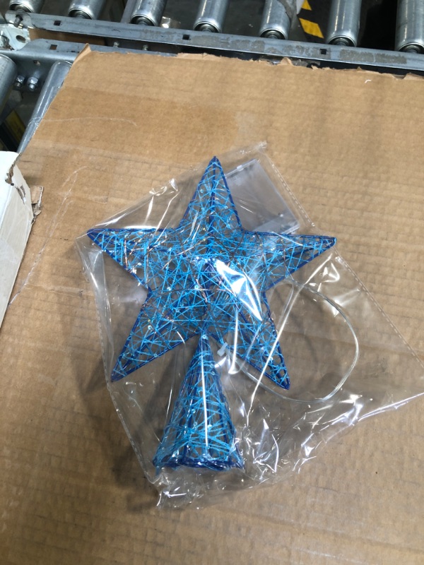Photo 3 of 10 Inch Christmas Star Tree Topper Lighted Pentagram Tree Topper Xmas Tree Topper with Warm LED Lights for Christmas Tree Decorations (Blue)