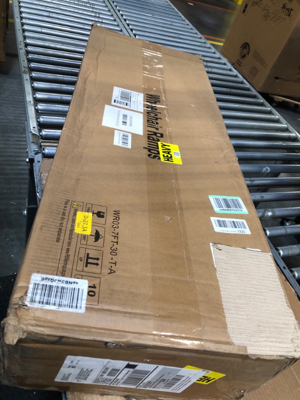 Photo 1 of 7FT Wheelchair Ramp, Portable Wheelchair Ramp for Home, Aluminum Wheelchair Ramp for Steps, Non-Skid Threshold Ramp for Doorways, Curbs, Foldable Mobility Scooter Ramp