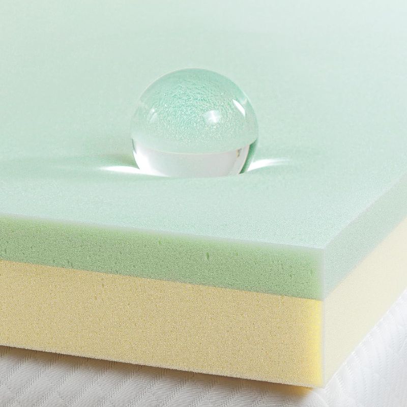 Photo 1 of 3 Inch Green Tea Memory Foam Mattress Topper, Pressure-Relieving Layers, CertiPUR-US Certified, Twin