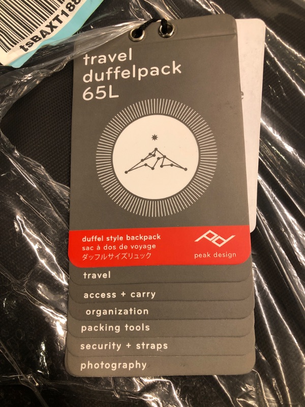 Photo 1 of Peak Design Travel Duffelpack 45-65L (Black) One Size Black