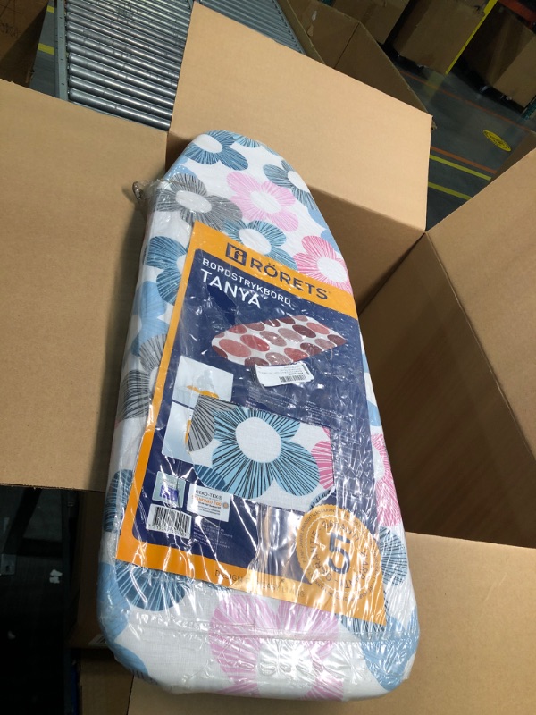 Photo 1 of ***FLOWER PRINT*** Bartnelli Ironing Board Made in Europe | Iron Board with 4 Layered Cover & Pad, Height Adjustable up to 36" Features A Safety Iron Rest, 4 Steel Legs, for Home Laundry Room or Dorm Use (43x14) Black / Blue