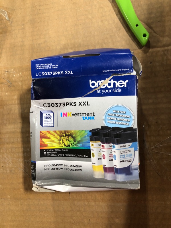 Photo 2 of Brother Genuine LC30373PKS, 3-Pack Super High-Yield Color INKvestment Tank Ink Cartridges, Includes 1 Cartridge Each of Cyan, Magenta and Yellow Ink, Page Yield Up to 1,500 Pages/Cartridge, LC3037