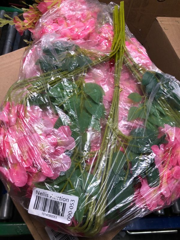 Photo 1 of 108 Pack 43.2 in/ 3.6 ft Artificial Fake Wisteria Hanging Flowers Wisteria Faux Flowers Garland Silk Wisteria Vine Rattan Long Hanging Flowers String for Home Outdoor Wedding Party (Pink)