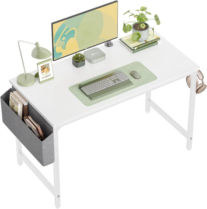 Photo 1 of CubiCubi Computer Desk 40" Study Writing Table for Home Office, Modern Simple Style PC Desk, White Metal Frame, White