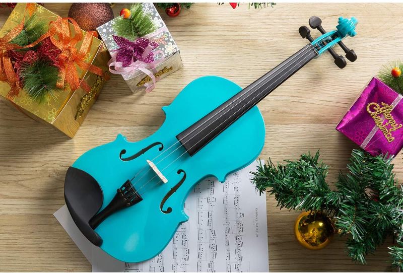 Photo 1 of ARTALL 4/4 Handmade Student Acoustic Violin Beginner Pack with Bow, Hard Case, Chin Rest, Spare Strings, Rosin and Bridge, Glossy Blue