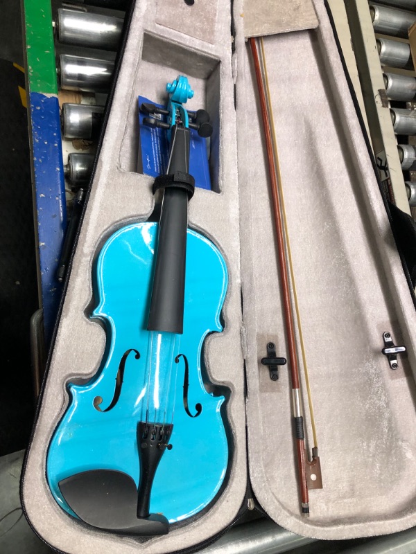 Photo 3 of ARTALL 4/4 Handmade Student Acoustic Violin Beginner Pack with Bow, Hard Case, Chin Rest, Spare Strings, Rosin and Bridge, Glossy Blue