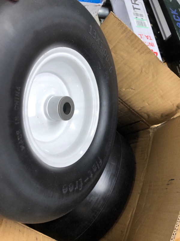 Photo 4 of 2 PCS Premium 13x5.00-6 Flat Free Tire and Wheel for Lawn Mowers & Zero Turn Mowers, with 3/4" & 5/8" Grease Bushing and 3.25"-5.9" Centered Hub, Solution for Commercial Grade Lawns, and Garden Turf