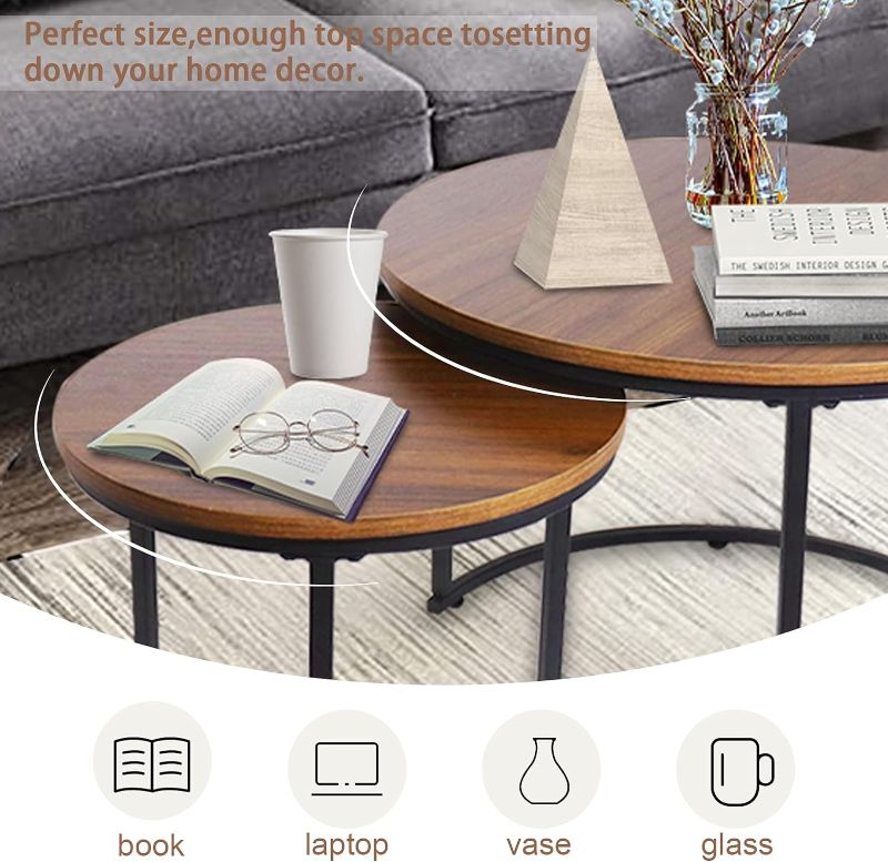 Photo 1 of aboxoo Coffee Table Nesting Side Set of 2 End Table Top Sturdy Metal Frame Desk Centerpiece Living Room Bedroom Apartment Modern Industrial Simple Nightstand Brown