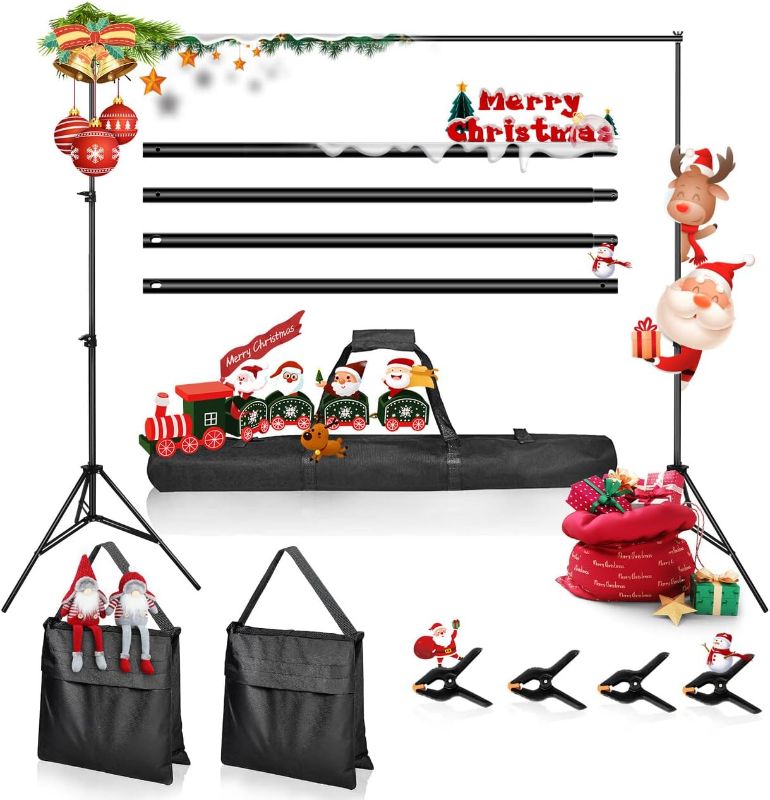 Photo 1 of Powerextra Photo Backdrop Stand,8.5 x 10 ft, Adjustable Background Stand with 4 Crossbars, 4 Backdrop Clamps, 2 Sandbags, and Carrying Bag for Parties Portrait Video Studio Photography Photoshoot