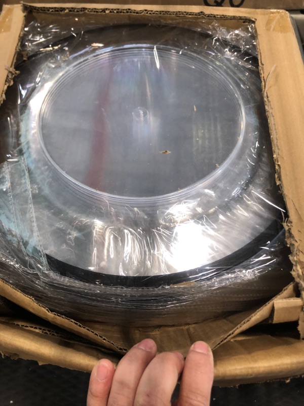Photo 1 of 24 Pack Clear Charger Plates Bulk 13 Inch Plastic Round Dinner Plate with Black Edge Acrylic Dinner Charger Decorative Plates for Party Banquet Wedding Family Events Dinner Table Decoration