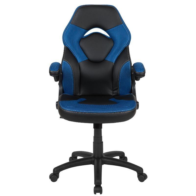 Photo 1 of Flash Furniture X10 Gaming , Racing Office Ergonomic Computer PC Adjustable Swivel Chair with Flip-up Arms, Blue/Black LeatherSoft