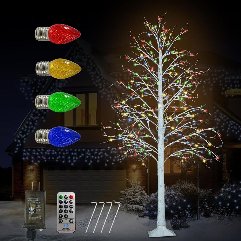 Photo 1 of Anycosy Birch Christmas Tree, 7FT 206 LED Christmas Lights Lighted Tree, Artificial Tree Light with Remote Timer for Indoor Outdoor Home Patio Garden Christmas Decorations