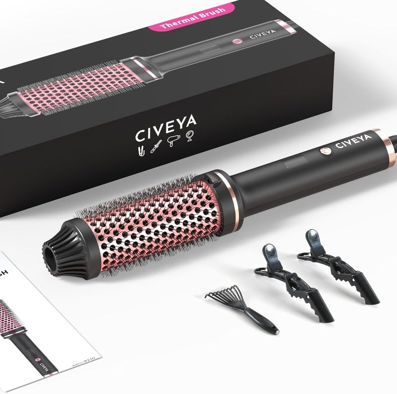 Photo 1 of CIVEYA Thermal Brush 1.5 Inch, Temp Adjustable Heated Round Brush, Ionic Thermal Round Brush Curling Iron, Thermal Hair Brush for Curling, Smoothing, Volumizing, Hot Round Brush Pink