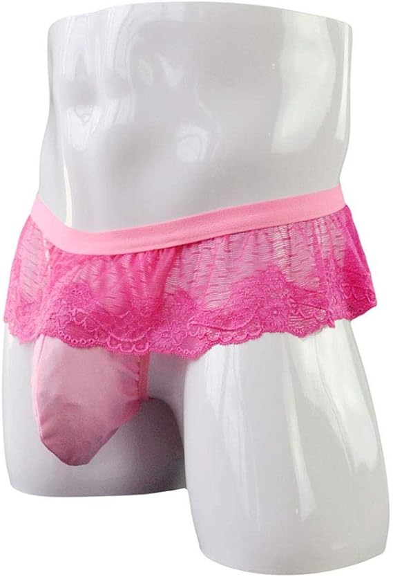 Photo 1 of Men's Frilly Lace Trim Sissy Skirted Panties T-back G-string Thongs Briefs Girly Lingerie Crossdress Underwear