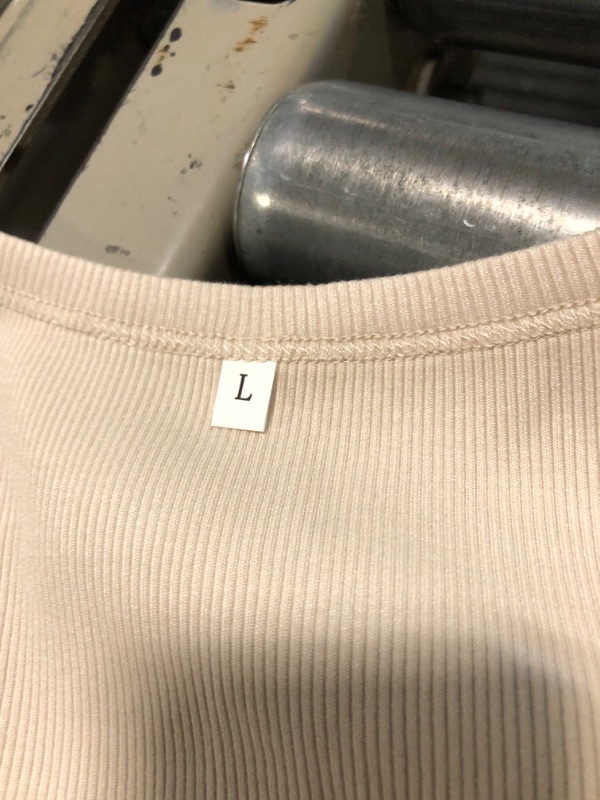 Photo 1 of BINOVISOR Women's Casual Long Sleeve Square Neck Bodysuit Shirt Tops Sexy Ribbed Knit Basic Body Suit Blouse Beige LARGE