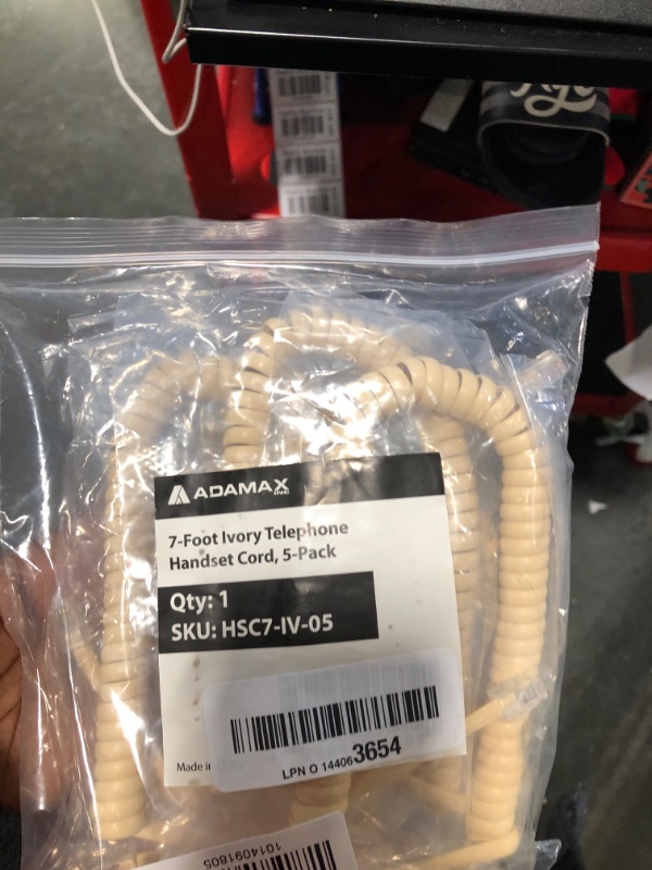 Photo 2 of Adamax 7 Ft. Telephone Handset Cord, Ivory, Package Of 5
