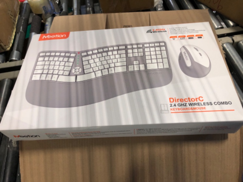 Photo 1 of MEETION Ergonomic Wireless Keyboard and Mouse, Ergo Keyboard with Vertical Mouse, Split Keyboard with Cushioned Wrist Palm Rest Natural Typing Rechargeable Full Size, Windows/Mac/Computer/Laptop, Gray Large White Gray