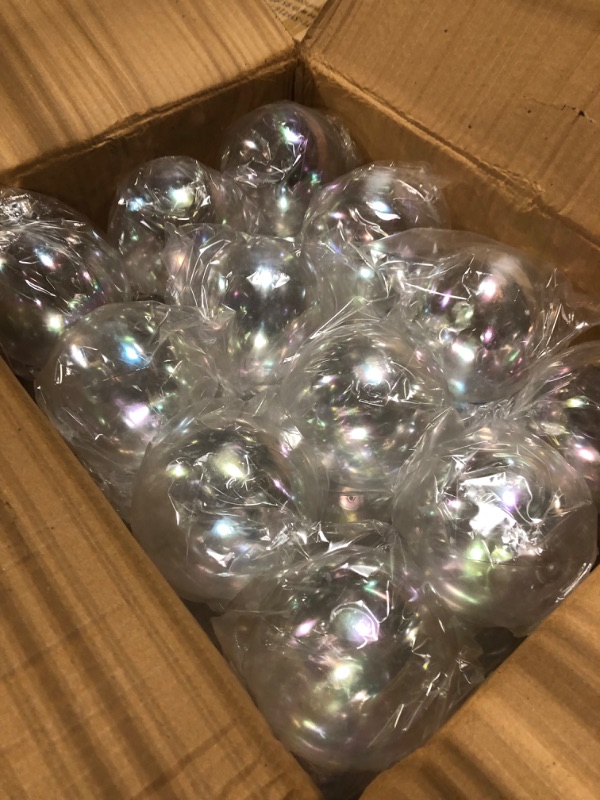 Photo 3 of 48 Pcs Funtery 4'' Christmas Clear Iridescent Ornaments Balls 4 inch Plastic Iridescent Ball Christmas Clear Plastic Fillable Baubles Ball for Christmas Party Birthday Wedding Decorations