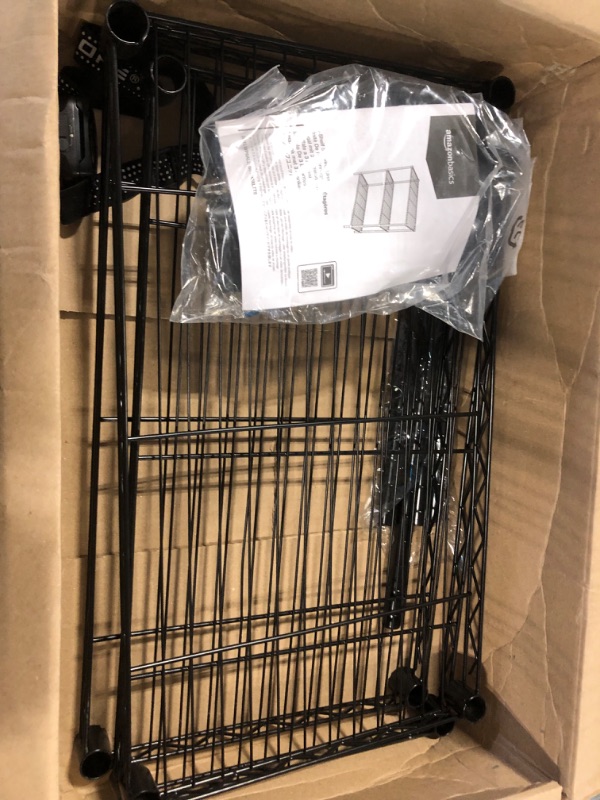 Photo 2 of Amazon Basics 3-Shelf Adjustable, Heavy Duty Storage Shelving Unit (250 lbs loading capacity per shelf), Steel Organizer Wire Rack, Black, 23.2"L x 13.4"W x 30"H 3-Shelf Narrow No Wheels Black