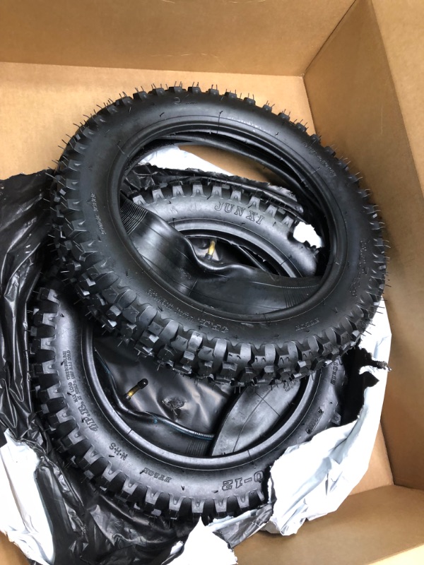 Photo 1 of (2-Set) 3.00-12 Dirt Bike Tire and Tube Sets - Universal Replacement 80/200-12 Knobby Motocross Bike Tires and Tubes for Honda CRF70F/XR70, Yamaha TTR 90, and More - With Vulcanized TR87 Valve Stem
