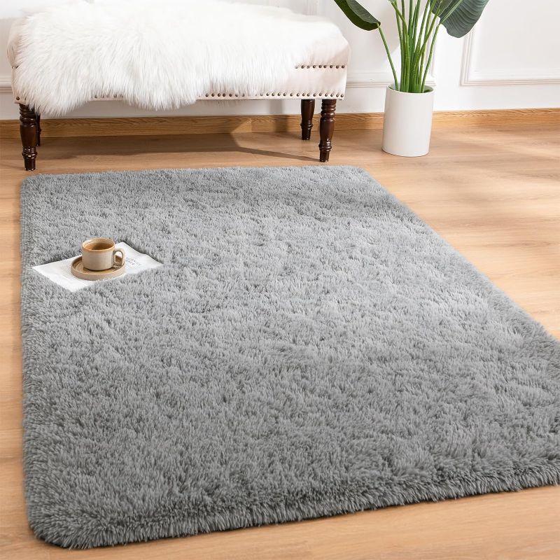 Photo 1 of Andecor Soft Fluffy Bedroom Rugs,ndoor Shaggy Plush Area Rug for Boys Girls Kids Baby College Dorm Living Room Home Decor Floor Carpet, Grey