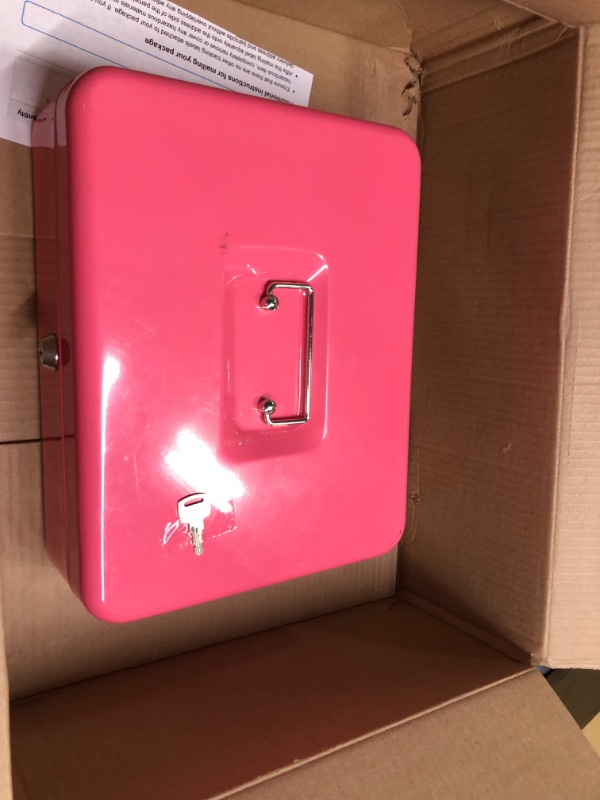 Photo 2 of KYODOLED Large Metal Cash Box with Money Tray and Lock,Money Box with Cash Tray,Cash Drawer,9.84"x 7.87"x 3.54" Pink Large Large Pink