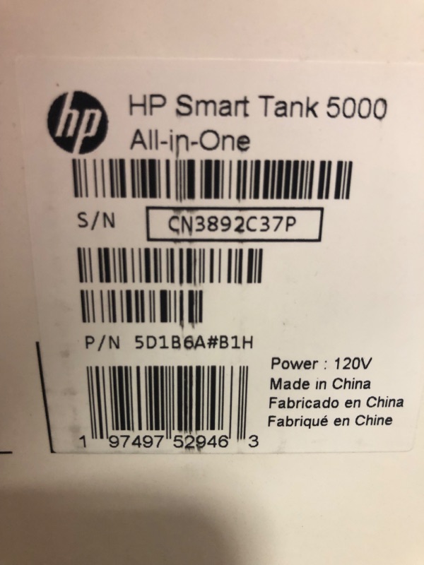 Photo 3 of HP Smart Tank 5000 Wireless All-in-One Ink Tank Printer with up to 2 years of ink included, mobile print, scan, copy, white, 17.11 x 14.23 x 6.19