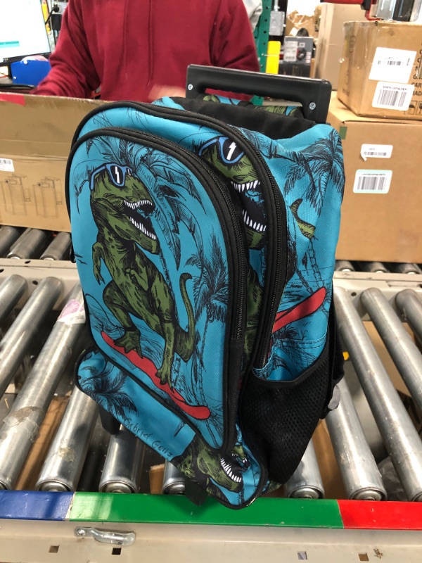 Photo 3 of 3PCS Rolling Backpack for Boys, Kids Roller Wheels Bookbag, Wheeled School Bag with Lunch Bag - Dinosaur