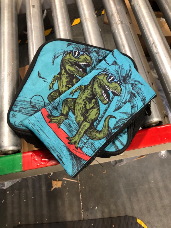 Photo 4 of 3PCS Rolling Backpack for Boys, Kids Roller Wheels Bookbag, Wheeled School Bag with Lunch Bag - Dinosaur