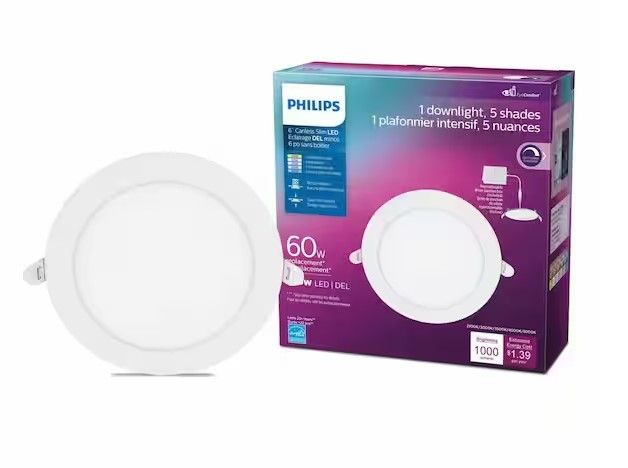 Photo 1 of Philips LED 60-Watt 6-inch Canless Downlight 6-inch Trim Size 5 Shades of White Dimmable (1-Pack)
