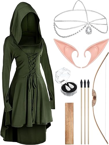 Photo 1 of Xtinmee 5 Pcs Women Renaissance Elf Costume Fairy Costume Medieval Irish Viking Elf Costume for Masquerade Halloween Cosplay