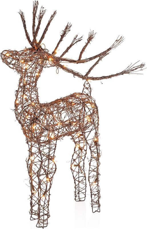 Photo 1 of Alpine Corporation Holiday Lighting Brown - 49'' Brown Light-up Standing Rattan Reindeer Decor