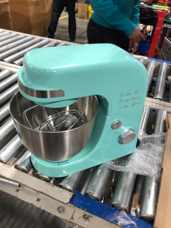 Photo 3 of Hamilton Beach Electric Stand Mixer, 4 Quarts, Dough Hook, Flat Beater Attachments, Splash Guard 7 Speeds with Whisk, Aqua 7 Speeds with Whisk Aqua Blue Mixer