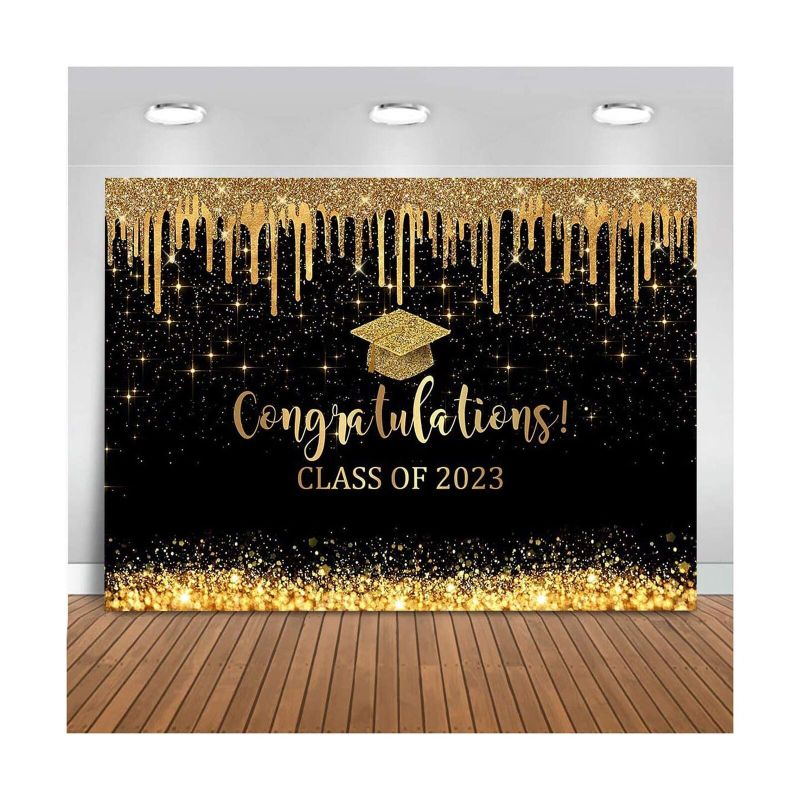 Photo 1 of Black and Gold Graduation Backdrop Congratulations Class of 2023