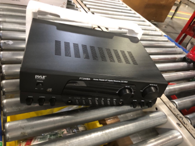 Photo 1 of Pyle Wireless Bluetooth Power Amplifier System, 200 Watt Max, Home Theater Audio Stereo Receiver Box with FM/USB, Mic in, RCA Inputs, Echo & 2-Band EQ Control, Digital Display Screen - PT250BA