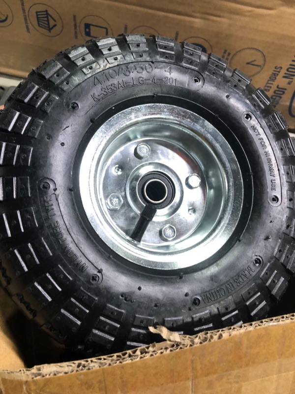 Photo 4 of 2 Pack 4.10/3.50-4" Pneumatic Air Filled Heavy-Duty Wheels/Tires,10" All Purpose Utility Wheels/Tires for Hand Truck/Gorilla Utility Cart/Garden Cart,5/8" Center Bearing,2.25" Offset Hub…
