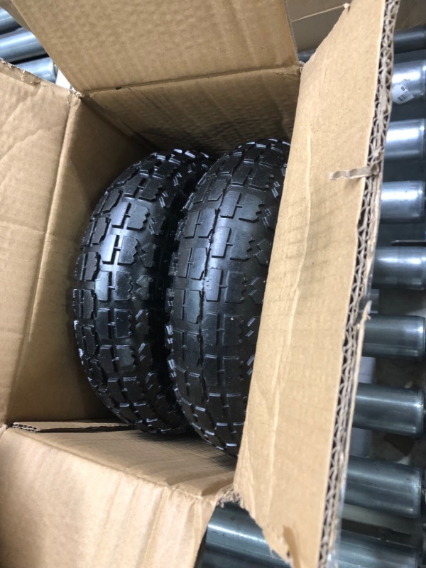 Photo 3 of 2 Pack 4.10/3.50-4" Pneumatic Air Filled Heavy-Duty Wheels/Tires,10" All Purpose Utility Wheels/Tires for Hand Truck/Gorilla Utility Cart/Garden Cart,5/8" Center Bearing,2.25" Offset Hub…