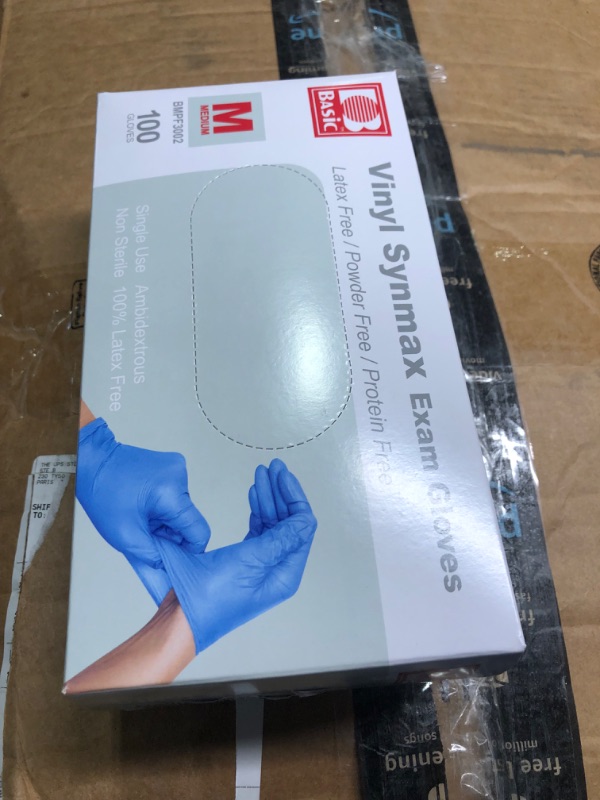 Photo 2 of Basic Vinyl Exam Gloves, Synmax Latex-Free, Powder-Free, Non-Sterile Medical Disposable Gloves Box of 100 (Blue, S/M/L/XL) Medium (Blue)