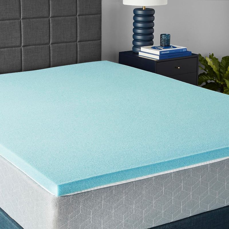 Photo 1 of 
Amazon Basics Cooling Gel-Infused Firm Support Mattress Topper, Alternative Latex Foam, 2 Inches, Queen, Blue
