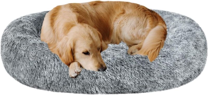 Photo 1 of 
coohom Oval Calming Donut Cuddler Dog Bed,Shag Faux Fur Cat Bed Washable Round Pillow Pet Bed(30"/36"/43") for Small Medium Dogs